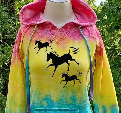 Trinket Pony Art Multi-colored Tie Dyed V-notch Ladies Hoodie # ATC89