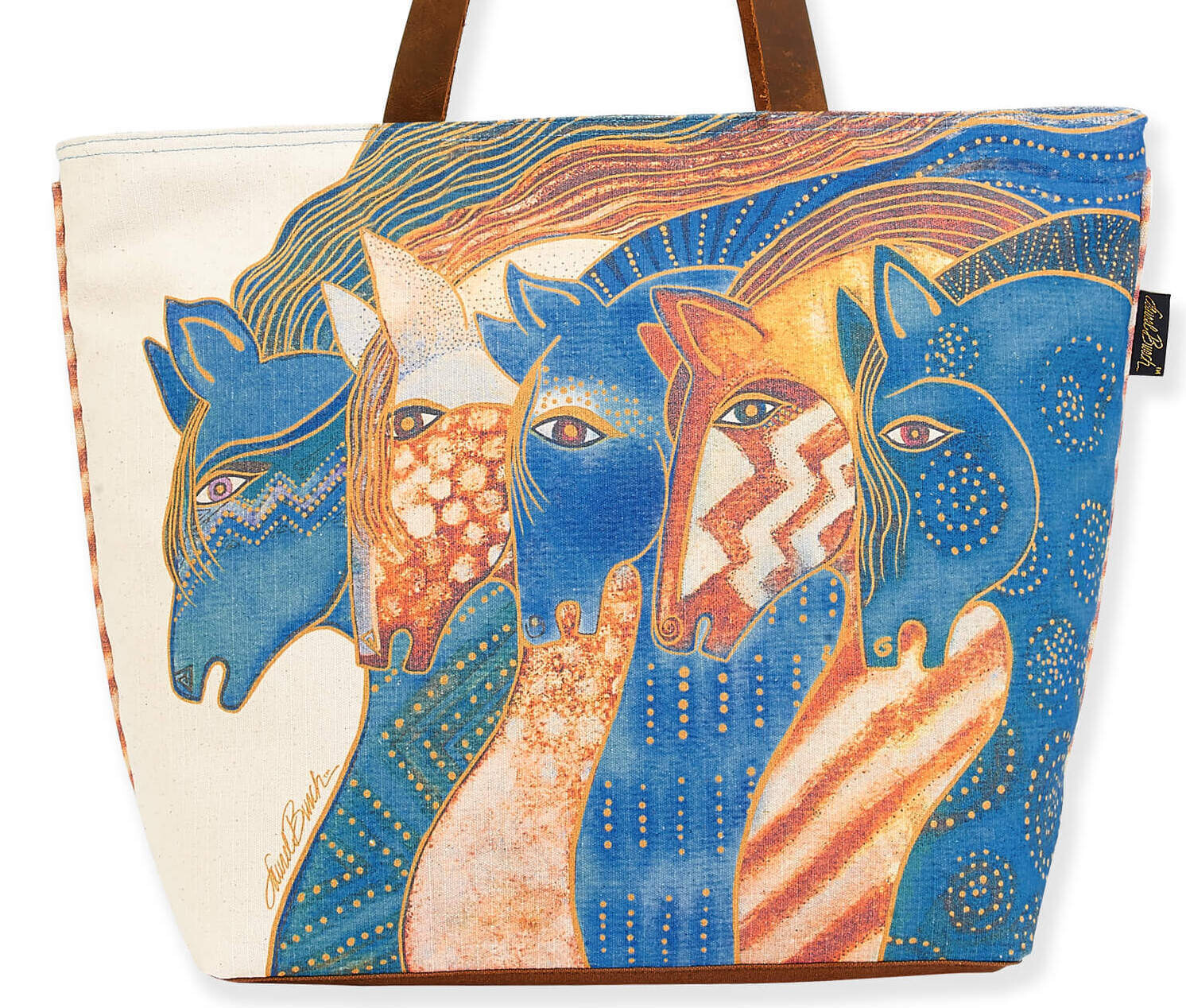 Sky Mares  Canvas & Leather  20" Tote bag by Laurel Burch  #148CK