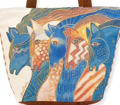 Sky Mares Canvas & Leather 14" Tote bag by Laurel Burch #149CK