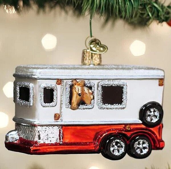 Old World Hand Blown Horse Trailer Ornament #953HT
