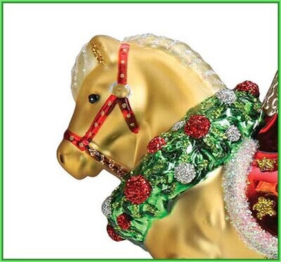 Old World Hand Blown Holiday wreath Horse Ornament #953WP