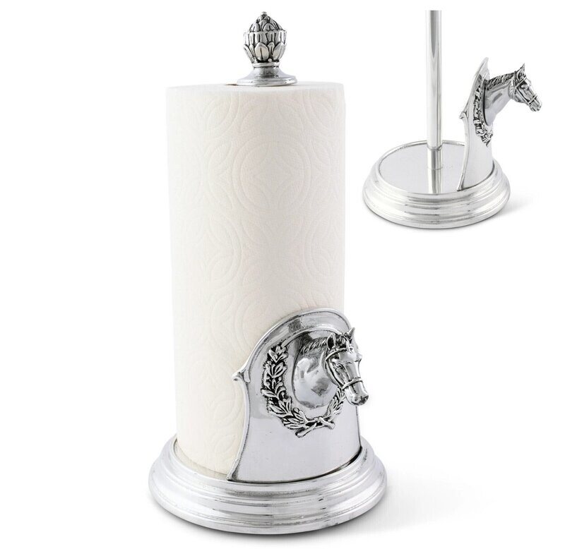 3-D Horse & Laurel Wreath Polished Aluminum Paper Towel Holder #PP13H