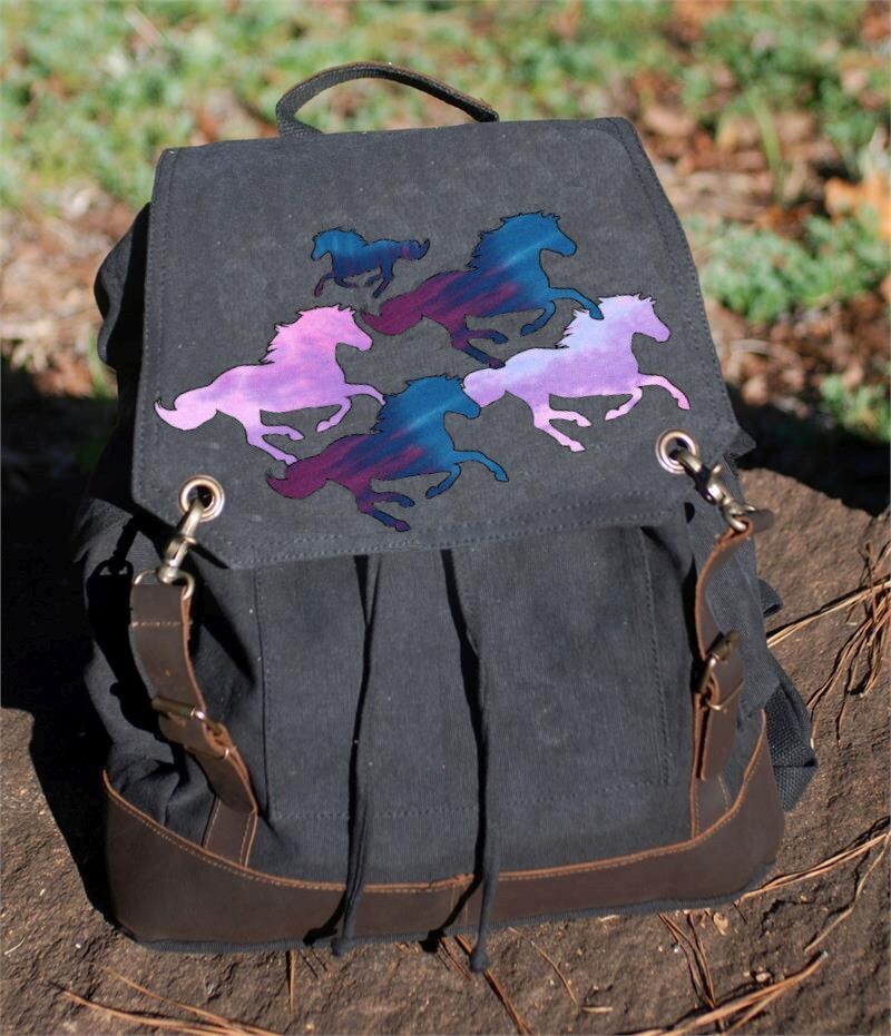 Leather Accent Colorful Herd 16" Vintage Expedition Black Backpack #AM22K