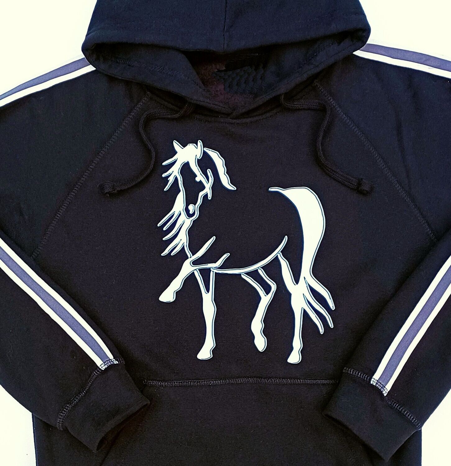 Destina Art  Ladies Striped Sleeve Black  Hoodie #A97C