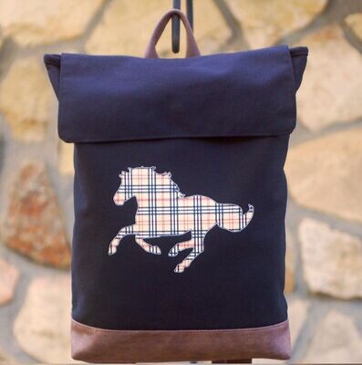 Plaid Cantering Horse Pigment Dyed Backpack #AT322