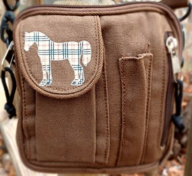 Plaid Standing  horse Cross body Traveler Canvas bag #AM33BD