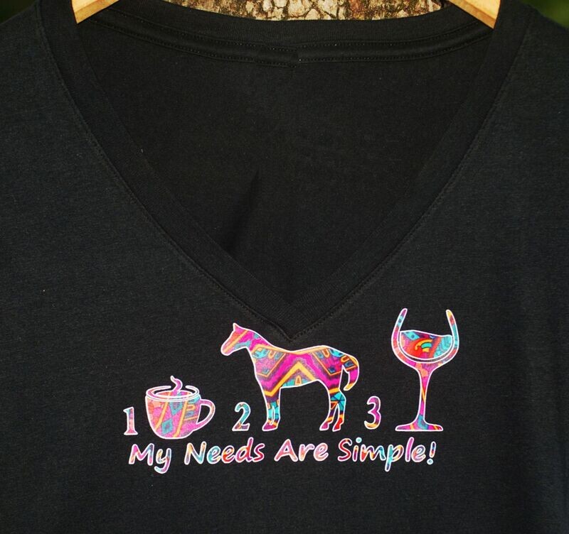 1)Coffee, 2)Horses, 3)Wine Mosaic  Ladies V-neck #A98BR
