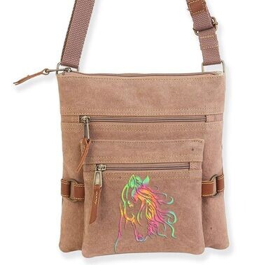 Adonis Horse Art Canvas Crossbody with Leather Trim # AT33
