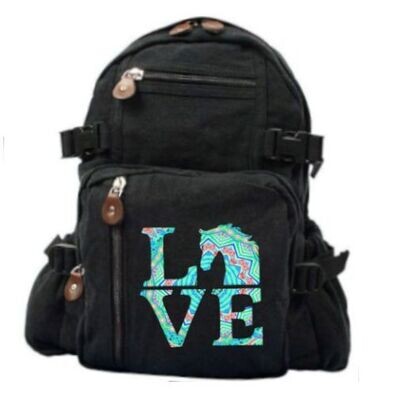 LOVE Mosaic Explorer 18"&15" Burly Canvas Black Backpack #ALM4
