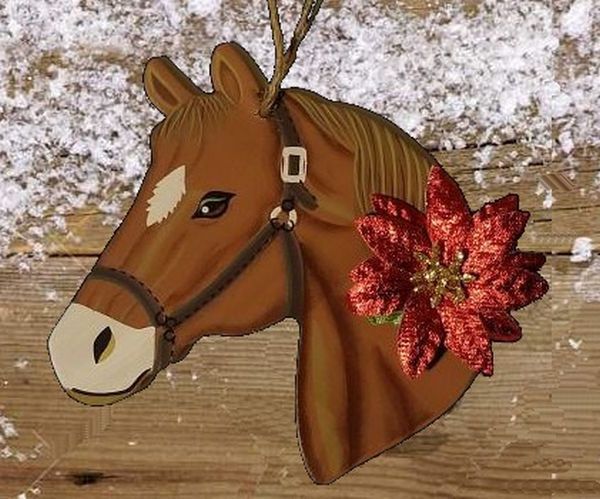 Country Folk Art Horse Portrait Hand Painted Ornament  #D95TH