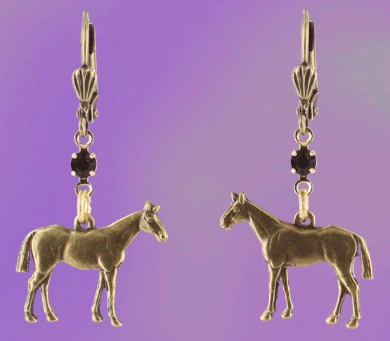 Vintage Look Plated Brass Standing Horse Lever Back Earrings #5358