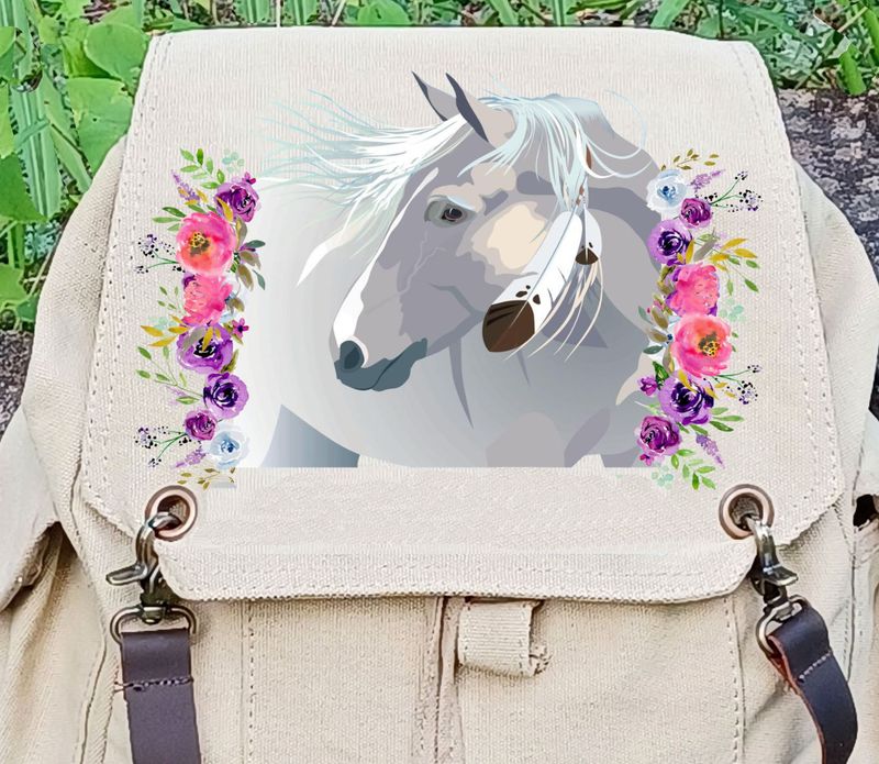 Dakota Horse Floral 16" Vintage Expedition Canvas Backpack #AT418