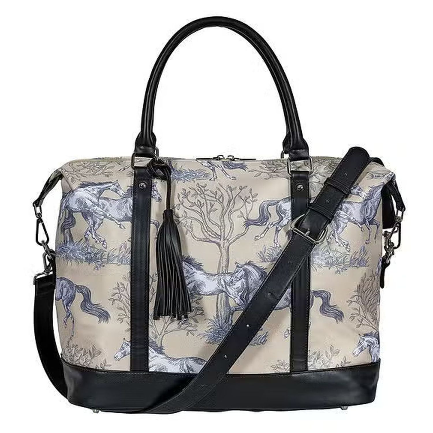 21" Equestrian Snaffle Bits & Reins Toile Beige  Weekender Travel Bag  #HEM22