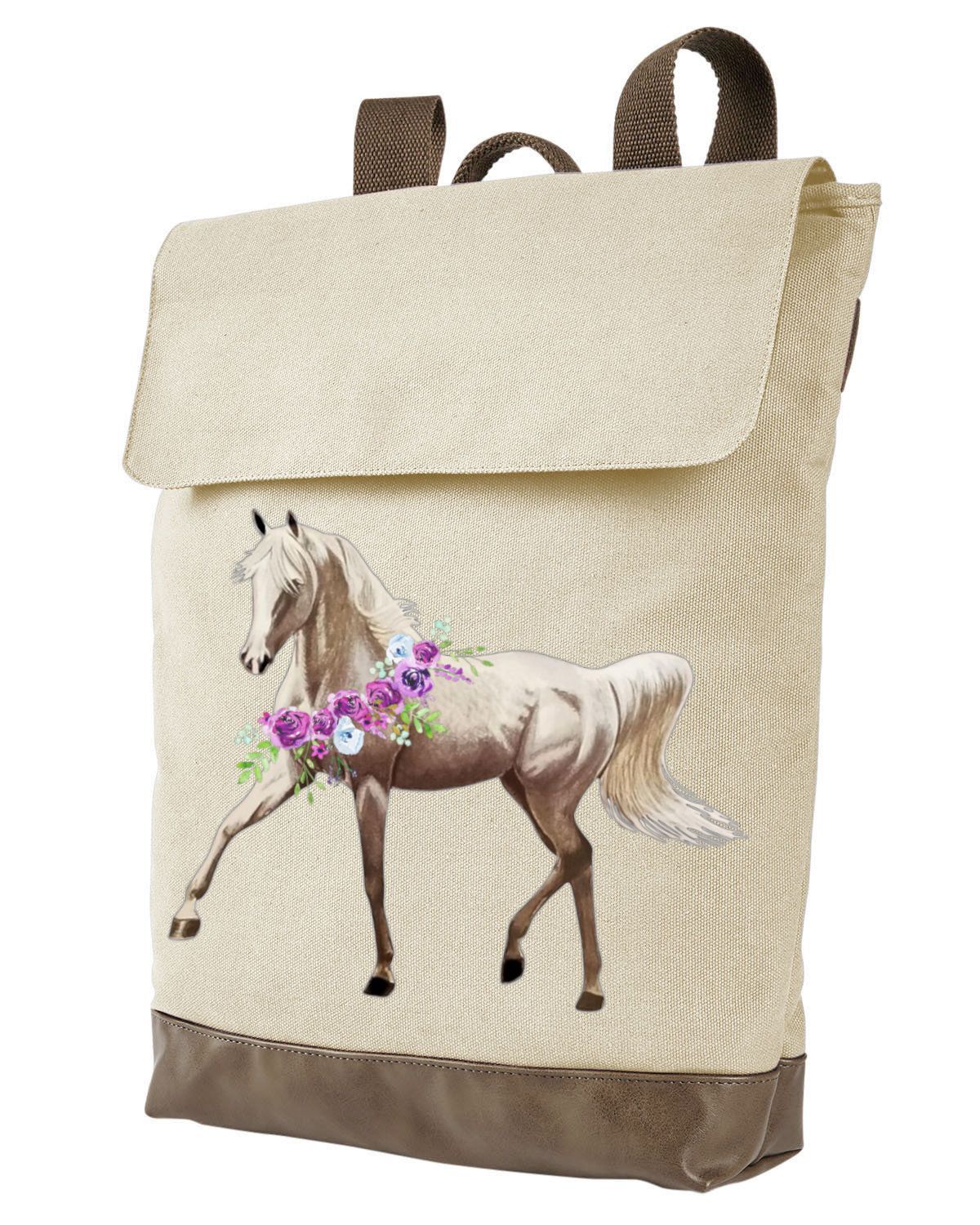 Arabian Floral Horse 16" Pigment Dyed Natural  Backpack #ATC22