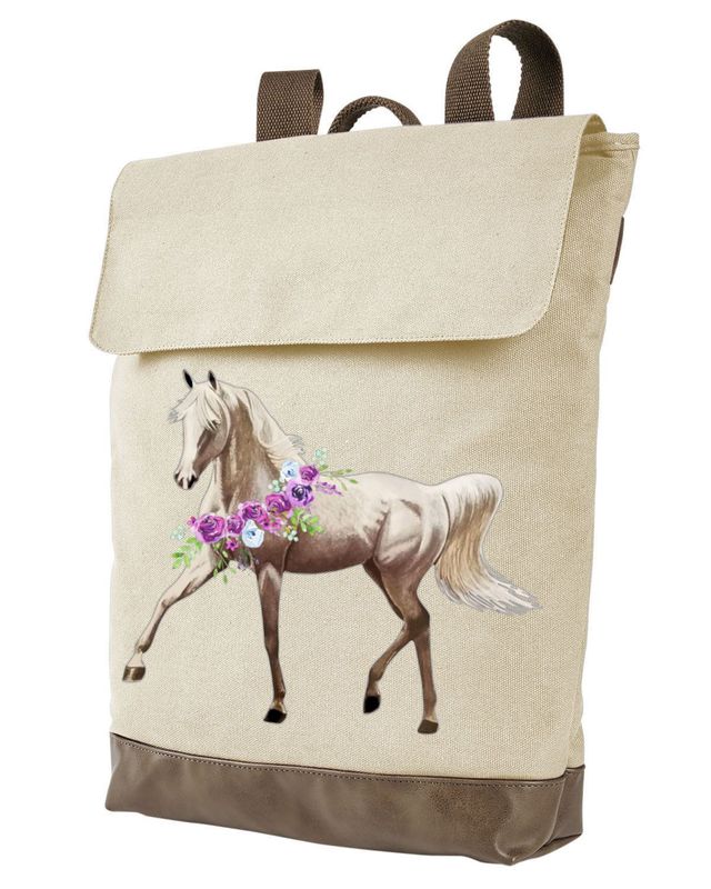 Arabian Floral Horse 16" Pigment Dyed Natural  Backpack #ATC22