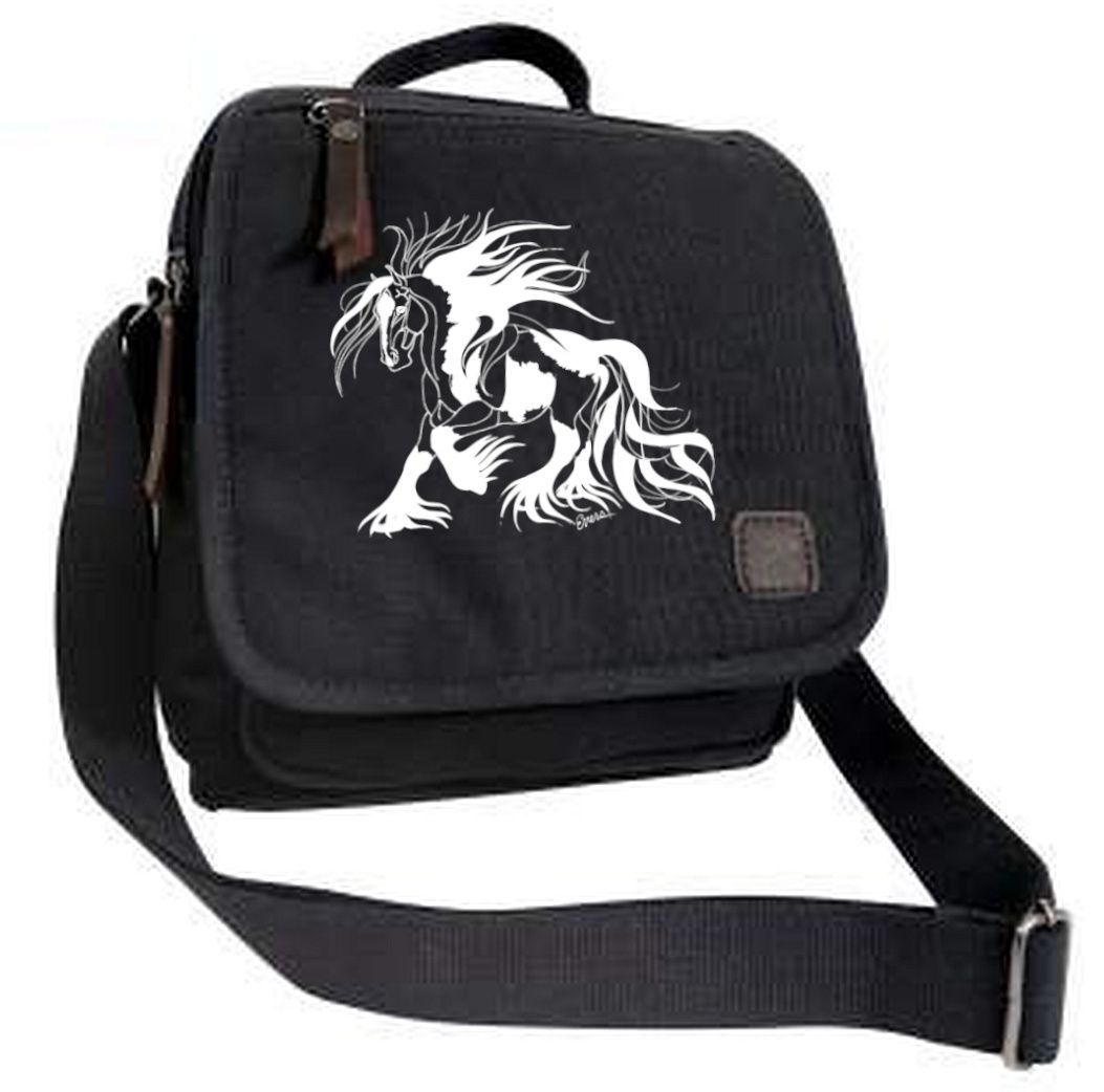 Gypsy Vanner Horse Art Black Canvas Cross Body Bag #AMV2E