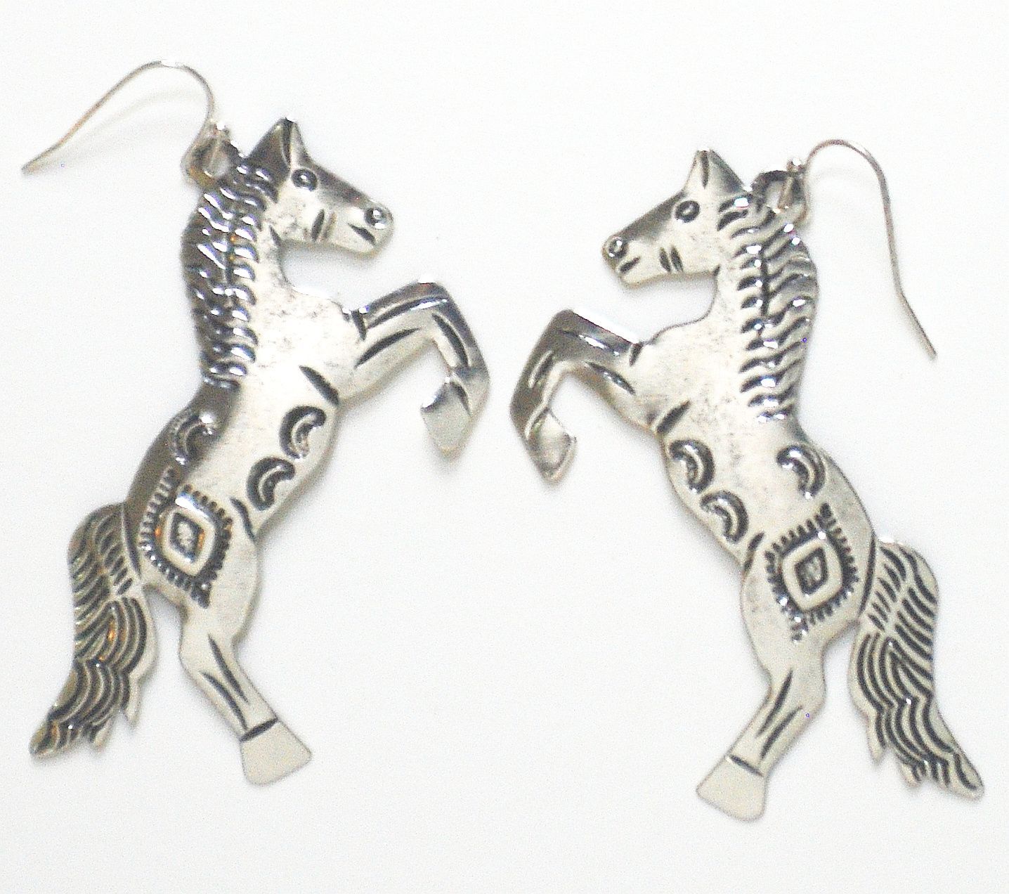 Southwest  Rearing Horse Silver Tone Fashion Earrings #414RN