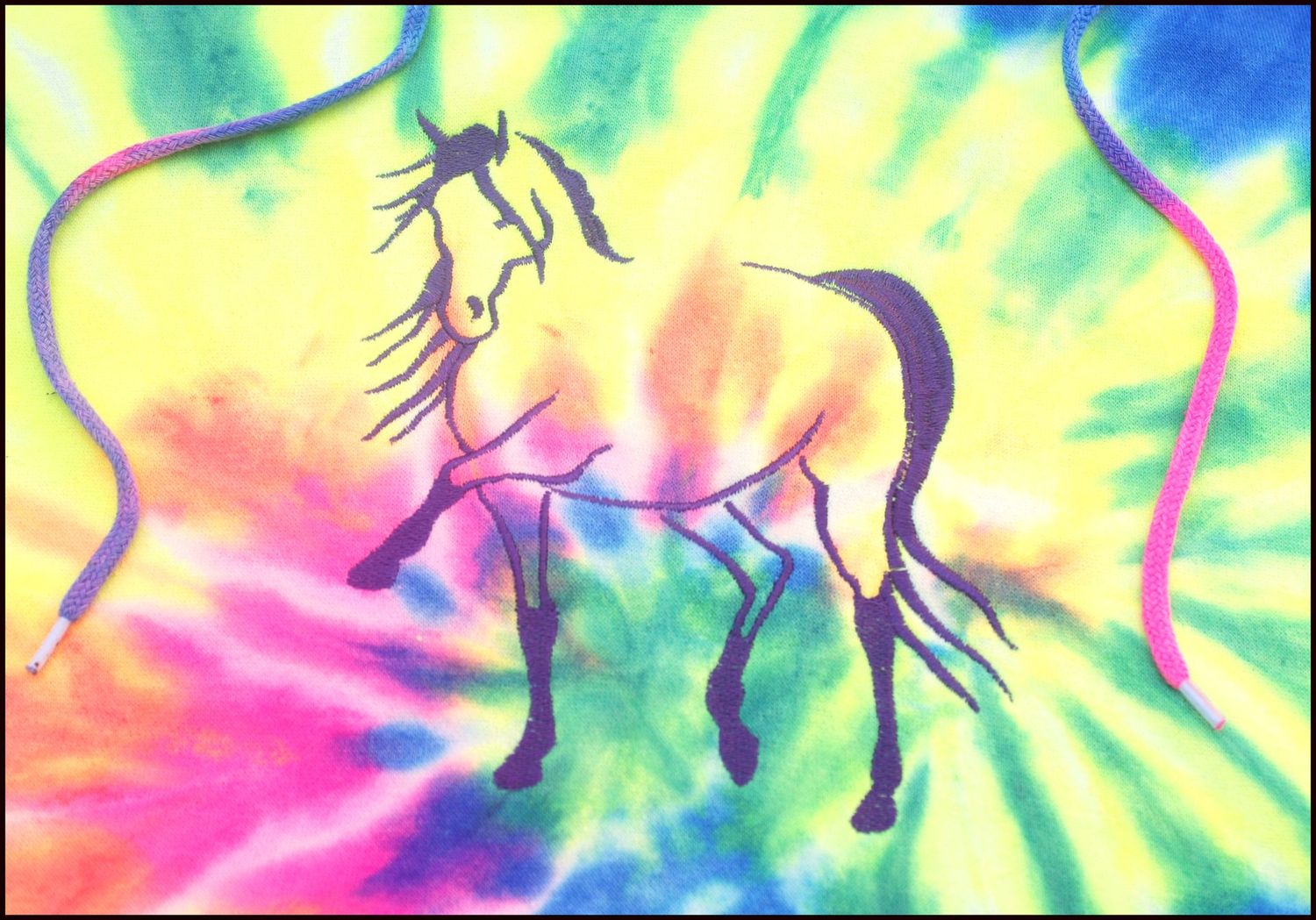 Destina Horse Embroidered Neon Tie dyed Hoodie # A93DE
