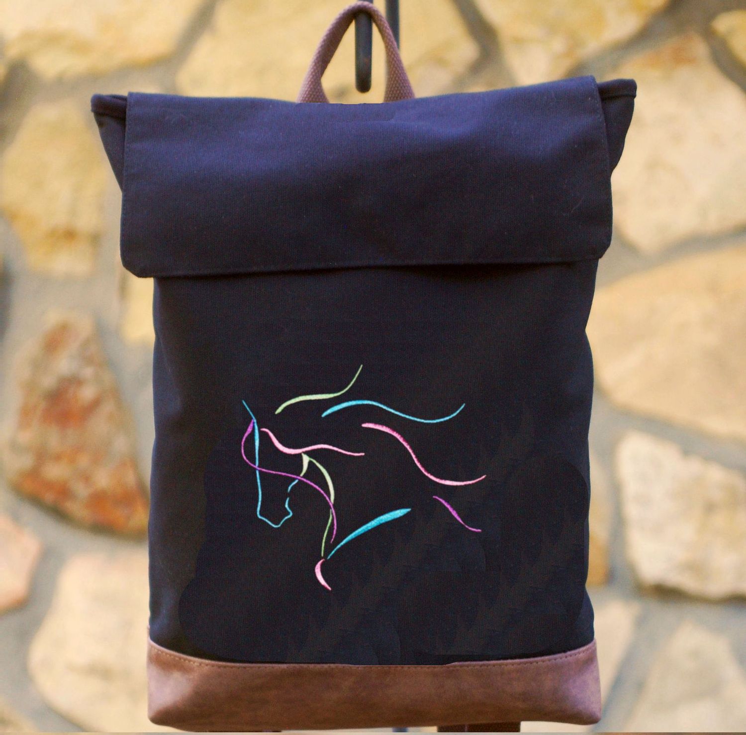 Dream Horse Embroidered 16" Pigment Dyed Black Backpack