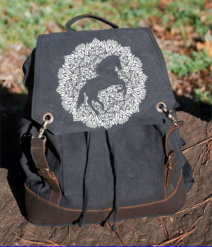 Mandala Horse  16" Vintage Expedition Canvas Backpack #AT3EX
