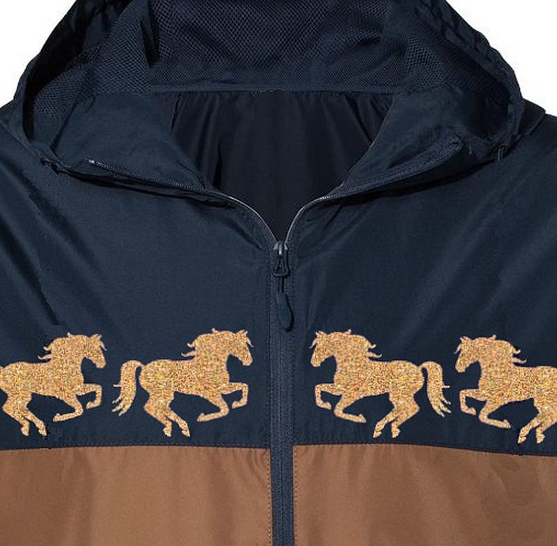 Bronze Glitter  Running Horse Unisex Windbreaker Jacket  #A77W