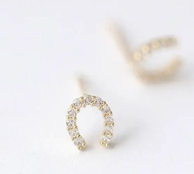 Sterling Silver Petite  CZ Horseshoe Post Earrings #561G
