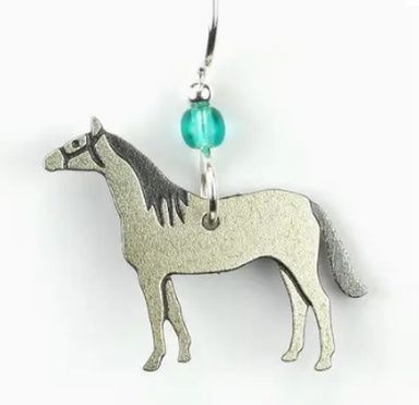 Standing Horse Aqua Glass Bead Hook earrings USA made #535AQ