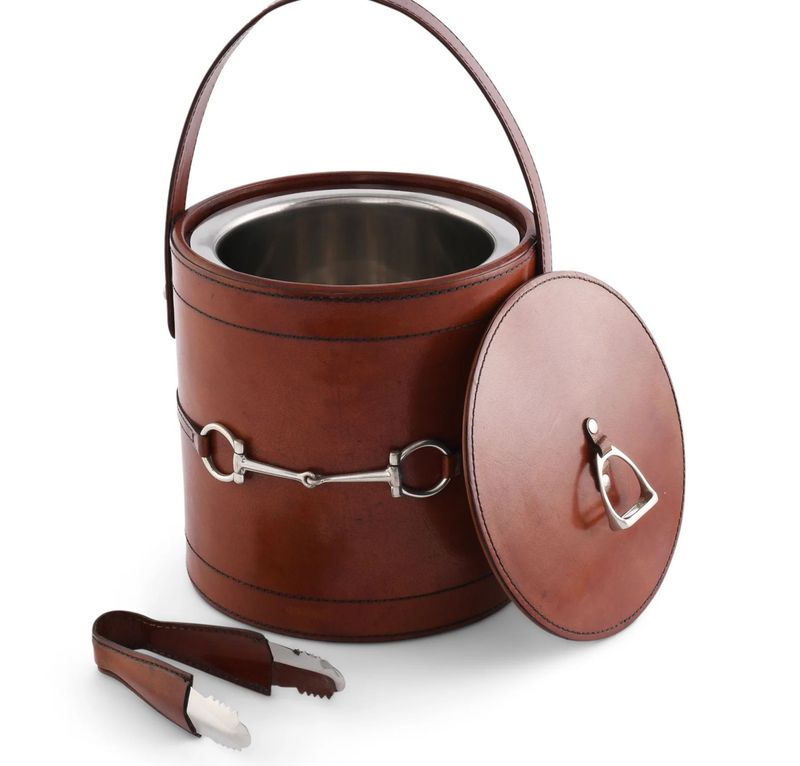 Pewter Snaffle Bit & Leather Lidded Ice Bucket #VH27 Pewter Snaffle Bit & Leather Lidded Ice Bucket #VH27