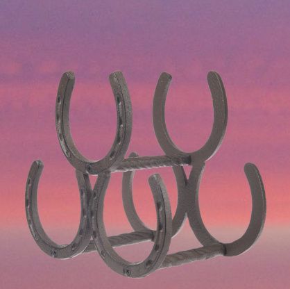 Horseshoe 3 Wine Bottle Cast Iron Counter Rack  #922BH