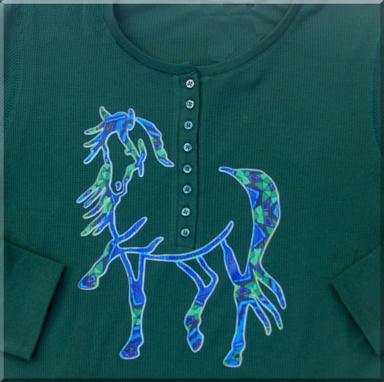 Destina Mosaic Art Ladies  Thermal Henley   #A30FH