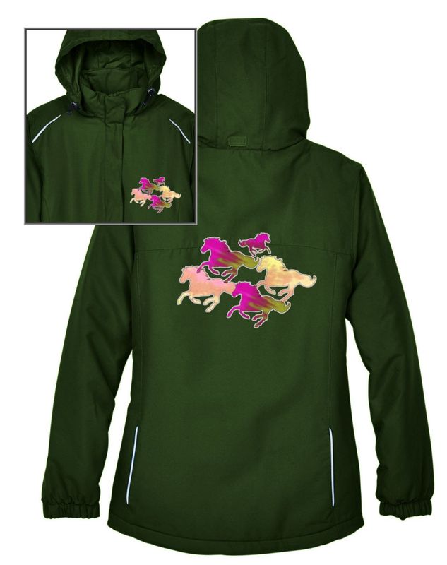 Pastel Horses Insulated Ladies Jacket #A99P Pastel Horses Insulated Ladies Jacket #A99P
