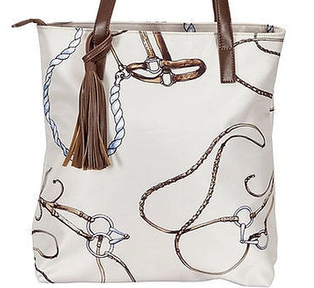 15"Equestrian Snaffles & Reins Toile Beige  Tote Bag  #HEM22