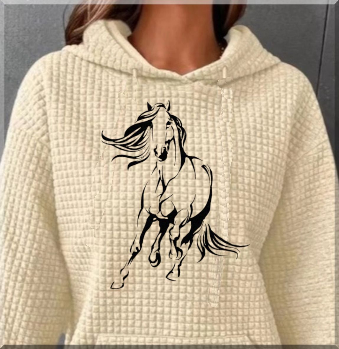 Ladies Waffle Weave Maverick Horse Art  Hoodie #AT5C
