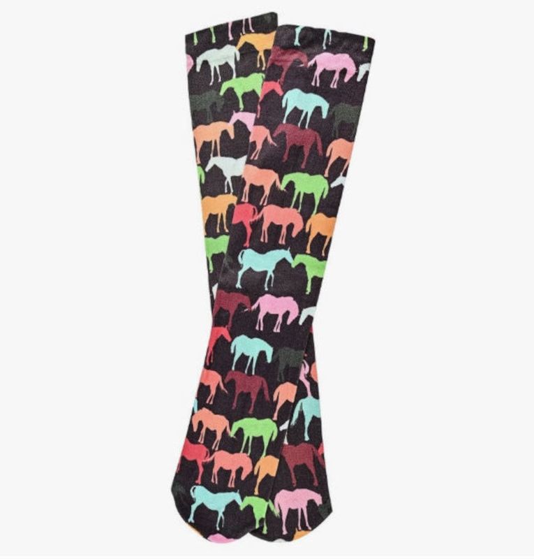 Colorful Horse Silhouette Herd Black Socks #4170F