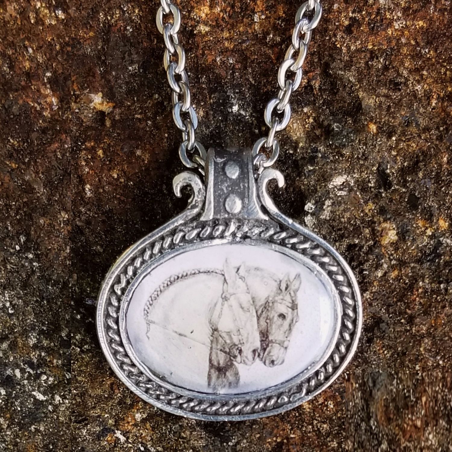 Noble Horse Pewter Pendant-Necklace#410PH