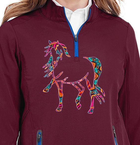 Destina Mosaic Colorful Horse Art   Ladies Stretch  1/4 Zip #A22D