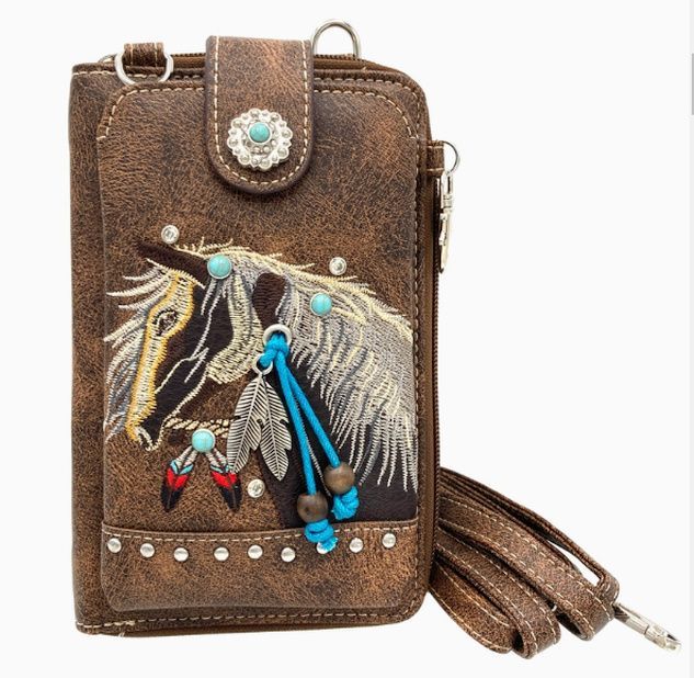 Embroidered Horse Head PU Leather Cross Body Bag #T33FH