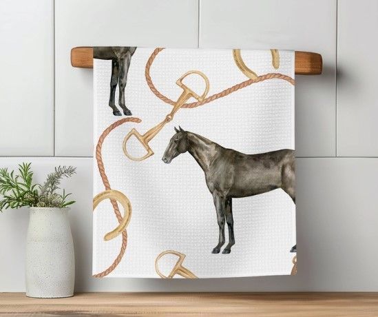 Horse & Snaffle Bits Lint Free Waffle Weave Kitchen Towel #445C