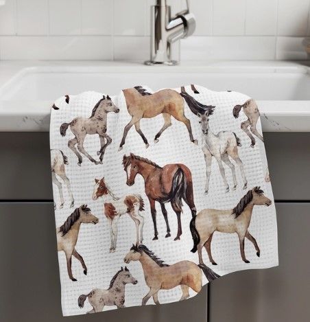Herd of Horses Lint Free Waffle Weave Kitchen Towel #445H