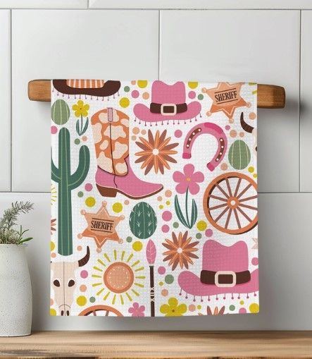 Horseshoes And Boots  Lint Free Waffle Weave Kitchen Towel #445C