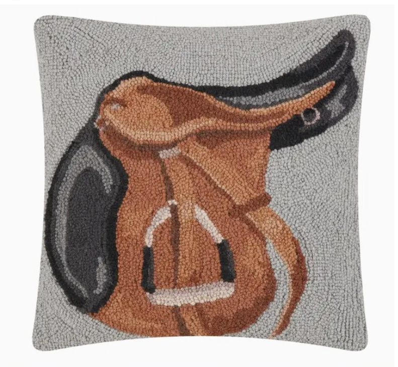 English Saddle Hooked Wool-velvet backed 18" Pillow  #925SH