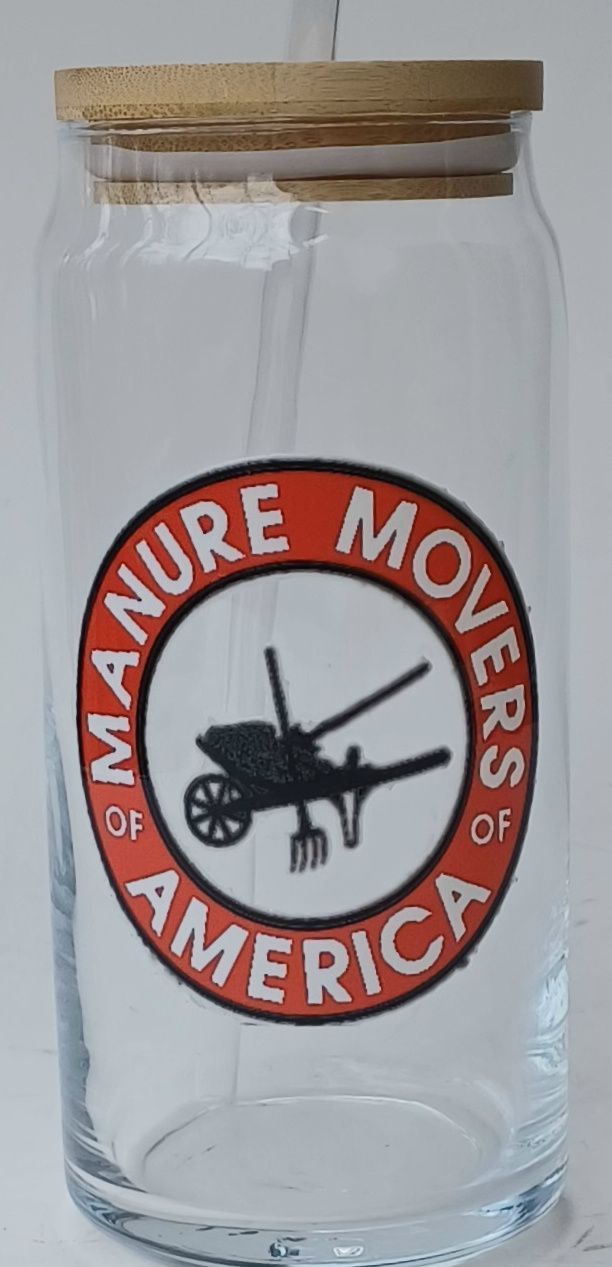 16 OZ Manure Movers of America Art glass tumbler with Bamboo lid and glass straw 522BL