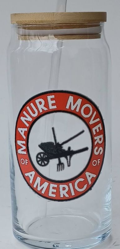 16 OZ Manure Movers of America Art glass tumbler with Bamboo lid and glass straw 522BL