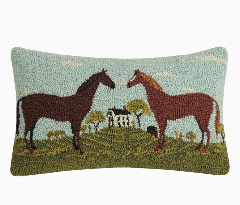 Chestnut & Bay in Field Folk Art Hooked Wool  20" Pillow  by Warren Kimble #921CBF