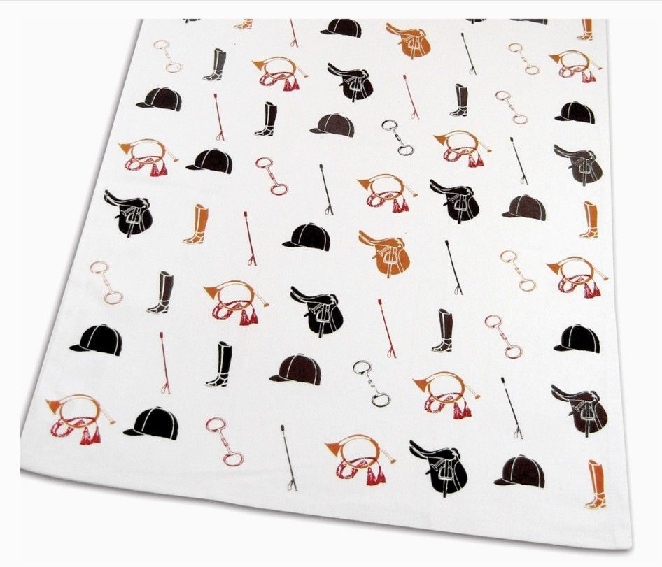 Equestrian Bits-Boots-crop & saddle white Kitchen Towel#445SB