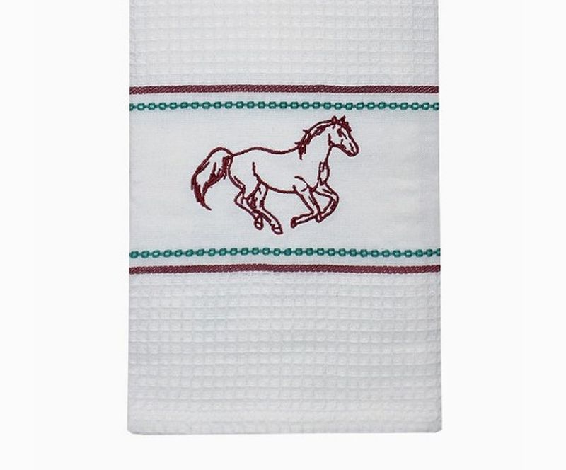 Embroidered Cantering Horse Waffle Weave Kitchen Towel #446CH