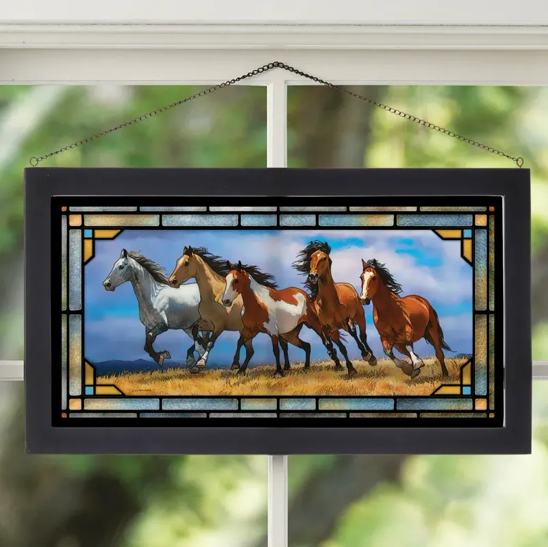 Cummings “Over the Top” 5 Horses 23” Stained Glass  Wall/window Art #AB26