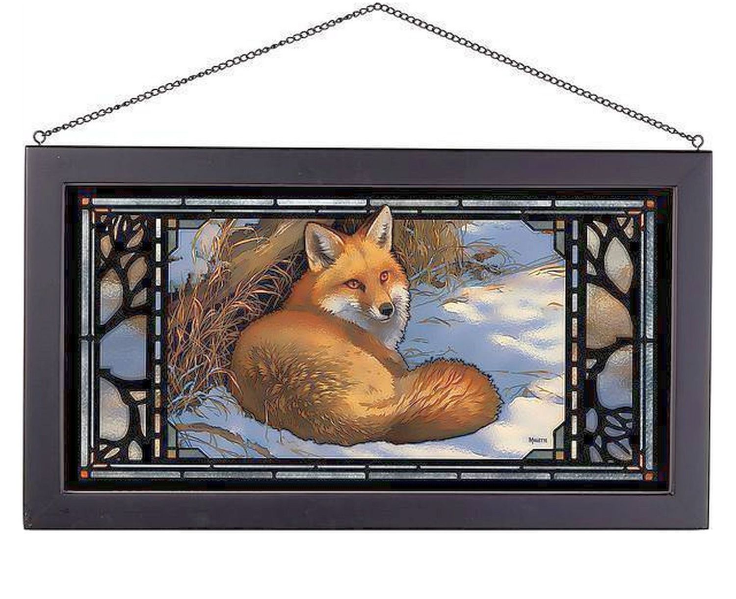 Restful Moment Winter Fox  by Rosemary Millette  23” Stained Glass  Wall/window Art #AB27