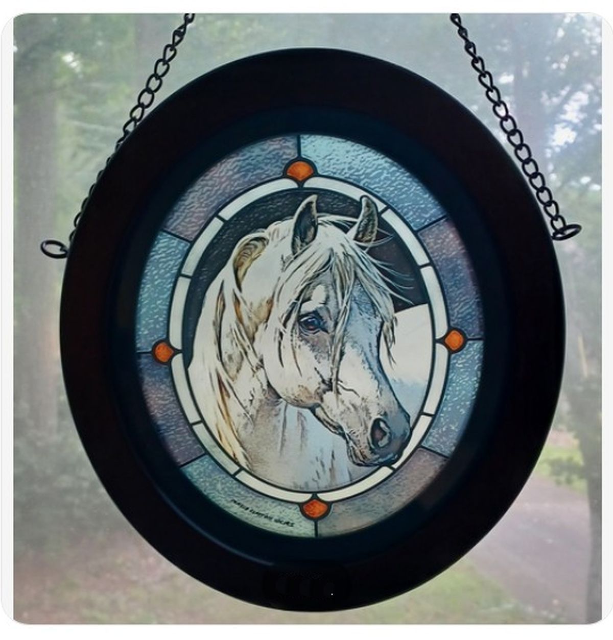 Gray  Arabian Horse Framed 9X8 Oval Glass window Art #AB28