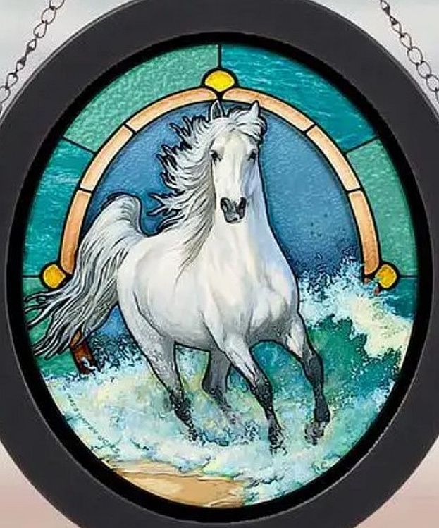 Wave Runner Gray  Arabian Horse Framed 9X8 Oval Glass window Art #AB29